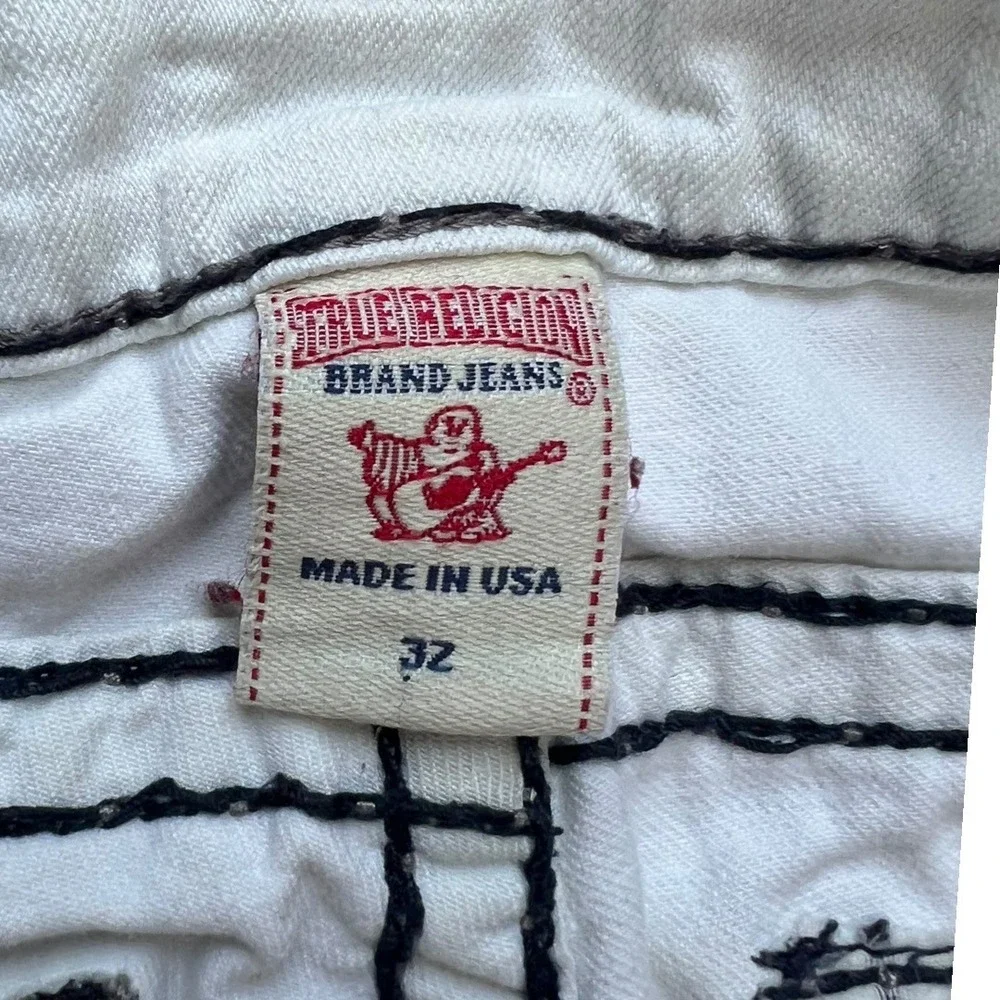True Religion Mens White Black Contrast Big T Stitch Straight Leg Jeans Size‎ 32